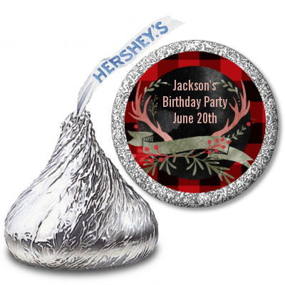 Lumberjack Buffalo Plaid - Hershey Kiss Birthday Party Sticker Labels