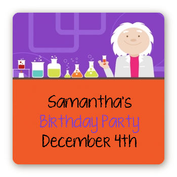 Mad Scientist - Square Personalized Birthday Party Sticker Labels