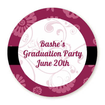  Maroon Floral - Round Personalized Graduation Party Sticker Labels 