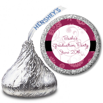 Maroon Floral - Hershey Kiss Graduation Party Sticker Labels