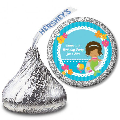 Mermaid African American - Hershey Kiss Birthday Party Sticker Labels