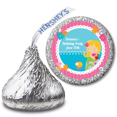 Mermaid Blonde Hair - Hershey Kiss Birthday Party Sticker Labels