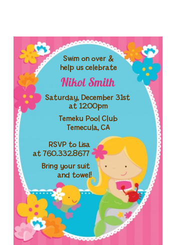 Mermaid Blonde Hair - Birthday Party Petite Invitations