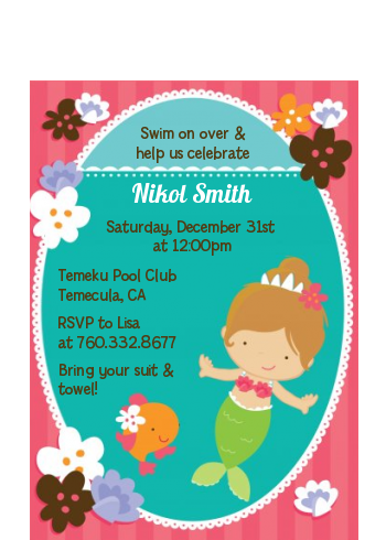 Mermaid Brown Hair - Birthday Party Petite Invitations