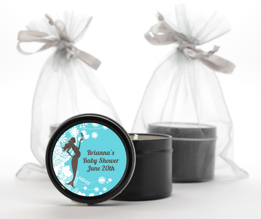  Mermaid Pregnant - Baby Shower Black Candle Tin Favors Aqua