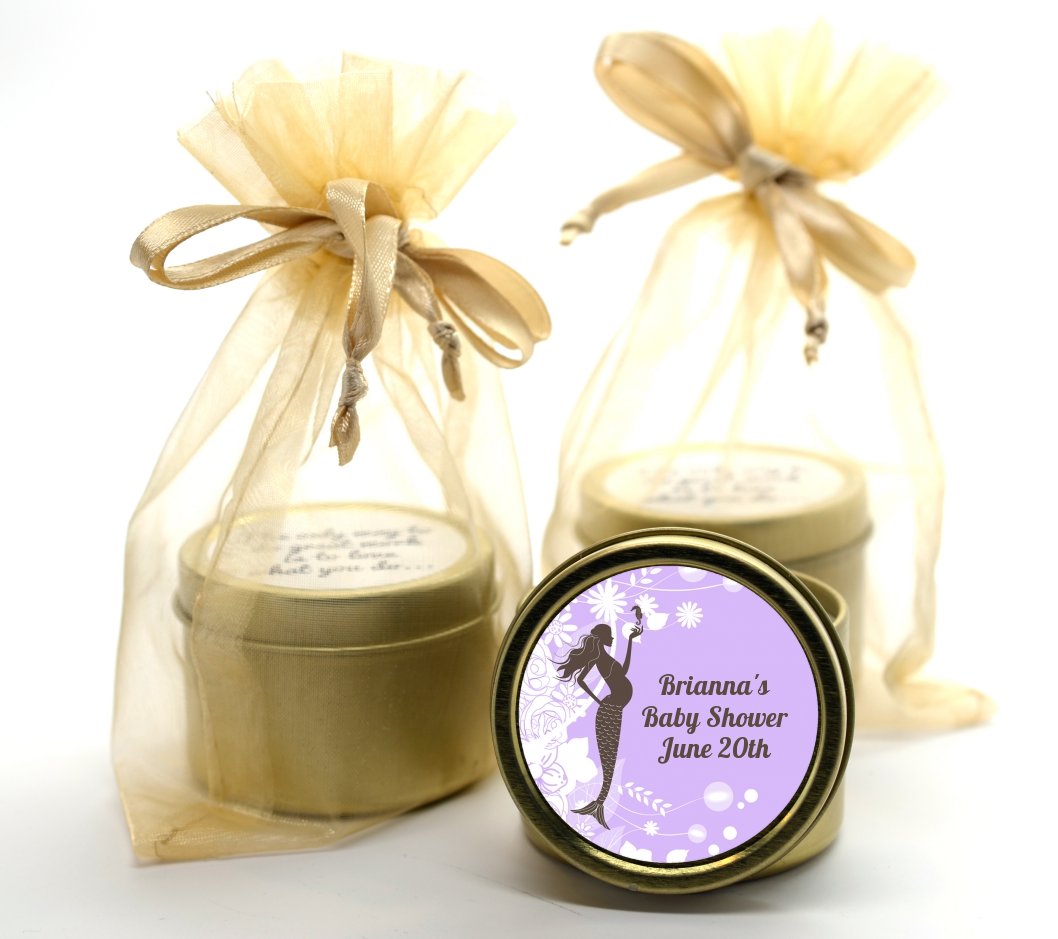  Mermaid Pregnant - Baby Shower Gold Tin Candle Favors Aqua