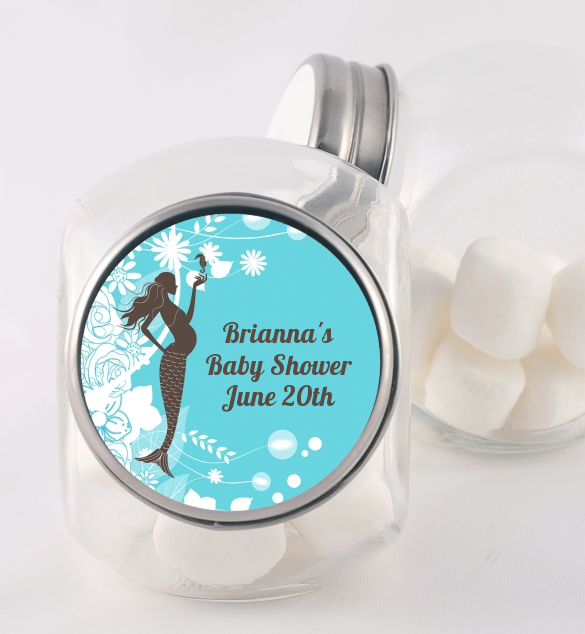  Mermaid Pregnant - Personalized Baby Shower Candy Jar Aqua