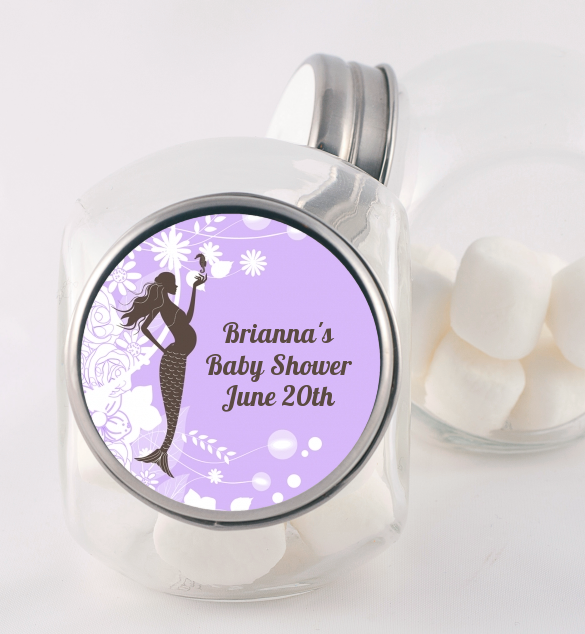  Mermaid Pregnant - Personalized Baby Shower Candy Jar Aqua