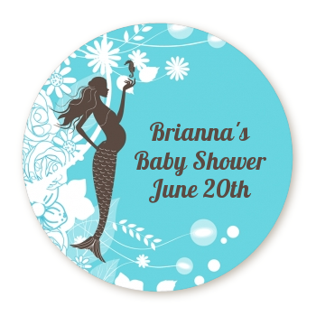  Mermaid Pregnant - Round Personalized Baby Shower Sticker Labels Aqua