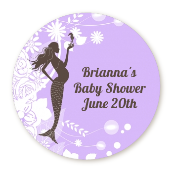  Mermaid Pregnant - Round Personalized Baby Shower Sticker Labels Aqua