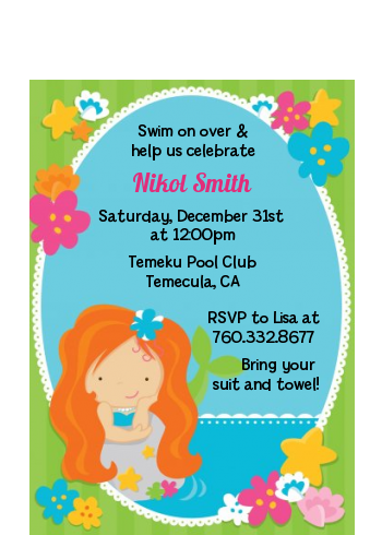 Mermaid Red Hair - Birthday Party Petite Invitations