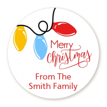 Merry Christmas Lights - Round Personalized Christmas Sticker Labels 