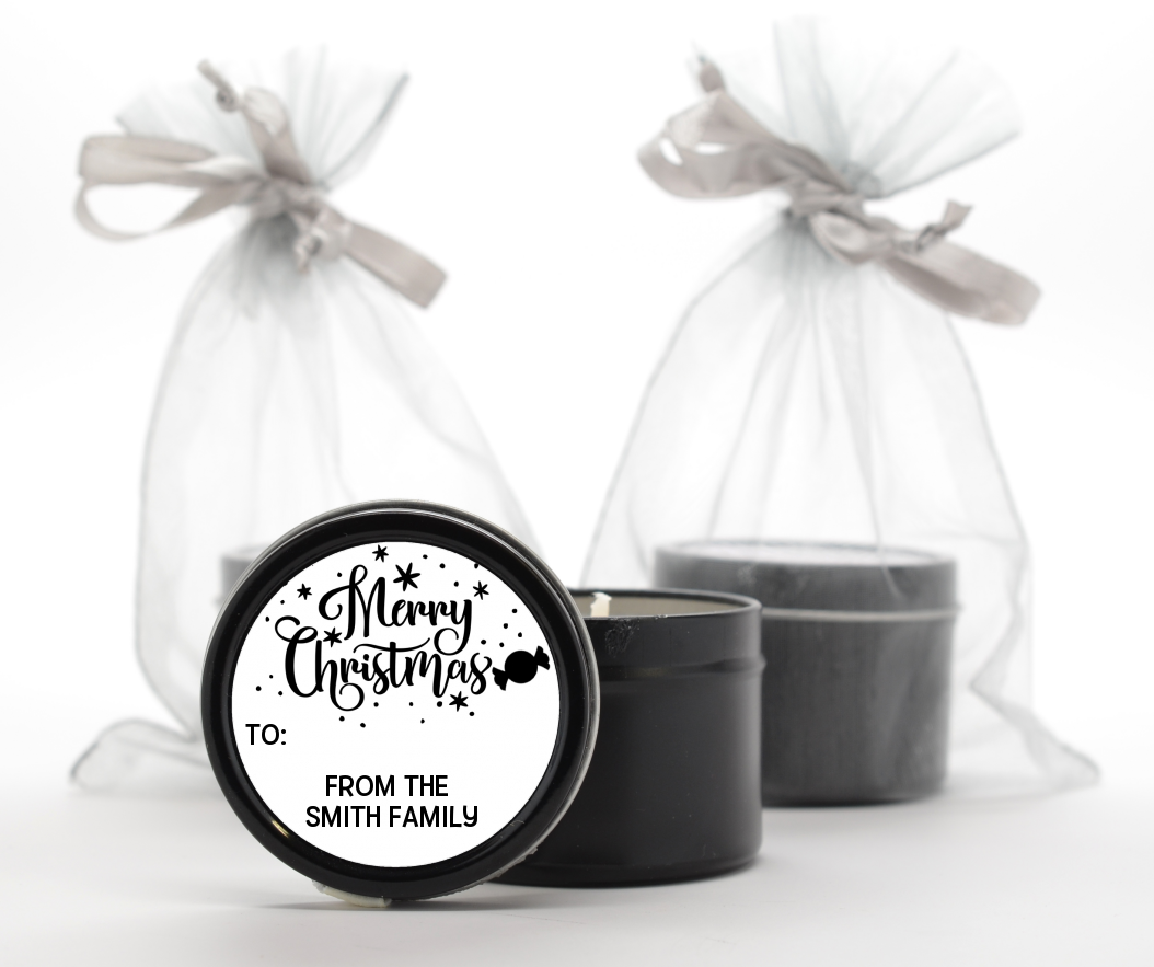  Merry Christmas Peppermint - Christmas Black Candle Tin Favors Black