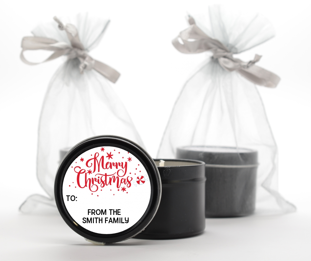  Merry Christmas Peppermint - Christmas Black Candle Tin Favors Black