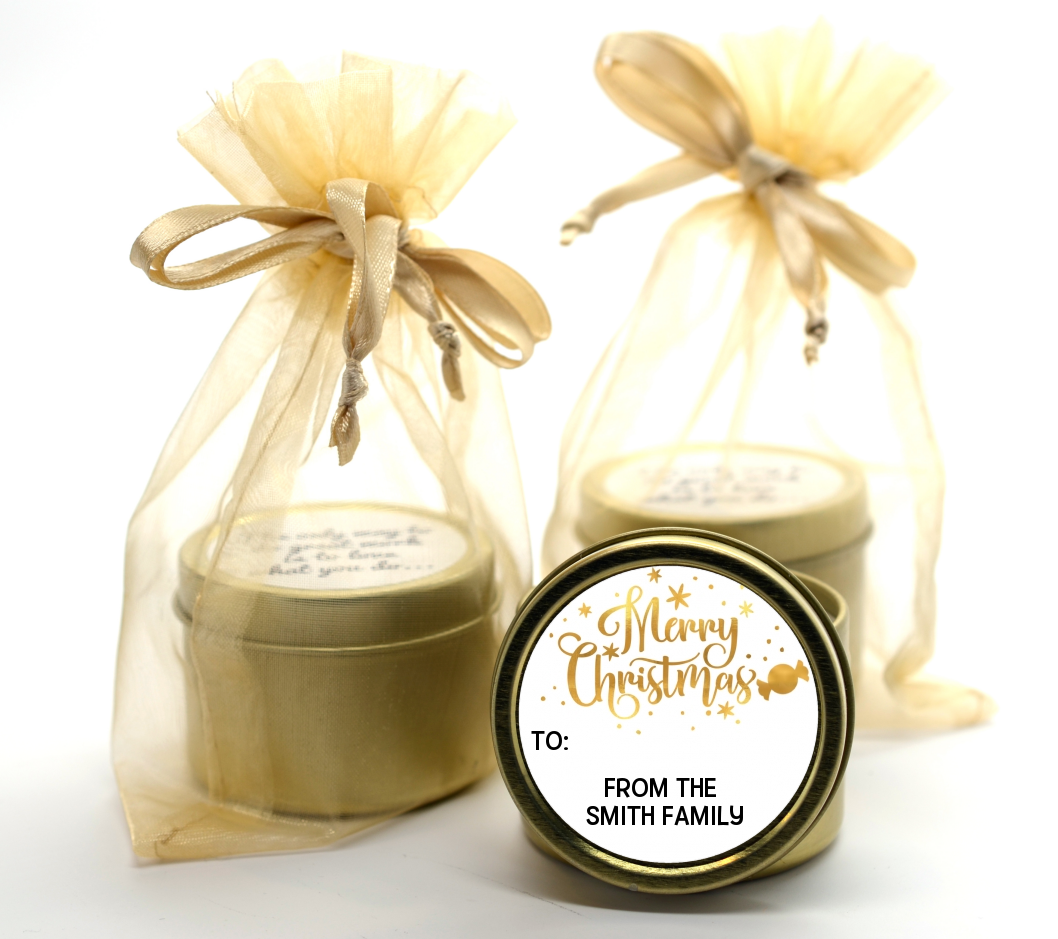  Merry Christmas Peppermint - Christmas Gold Tin Candle Favors Black
