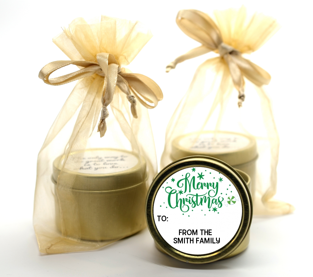  Merry Christmas Peppermint - Christmas Gold Tin Candle Favors Black