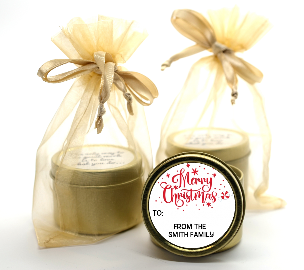  Merry Christmas Peppermint - Christmas Gold Tin Candle Favors Black