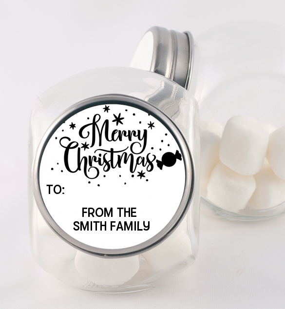  Merry Christmas Peppermint - Personalized Christmas Candy Jar Black