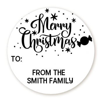  Merry Christmas Peppermint - Round Personalized Christmas Sticker Labels Black