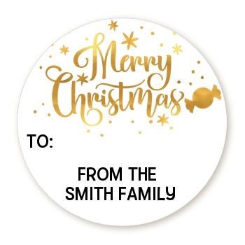  Merry Christmas Peppermint - Round Personalized Christmas Sticker Labels Black