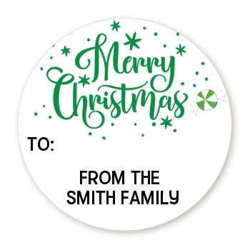  Merry Christmas Peppermint - Round Personalized Christmas Sticker Labels Black