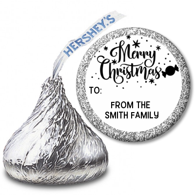  Merry Christmas Peppermint - Hershey Kiss Christmas Sticker Labels Black