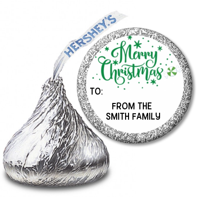  Merry Christmas Peppermint - Hershey Kiss Christmas Sticker Labels Black