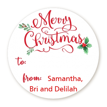  Merry Christmas with Holly - Round Personalized Christmas Sticker Labels 