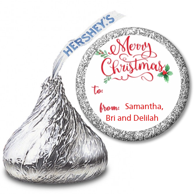 Merry Christmas with Holly - Hershey Kiss Christmas Sticker Labels