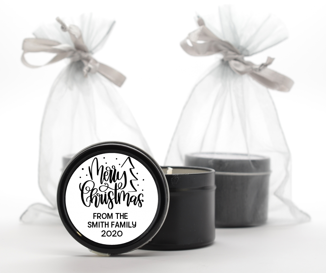  Merry Christmas with Tree - Christmas Black Candle Tin Favors Black