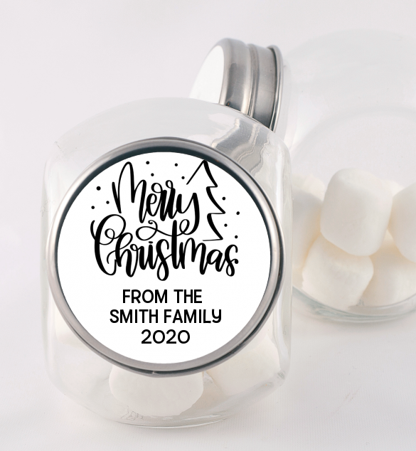  Merry Christmas with Tree - Personalized Christmas Candy Jar Black