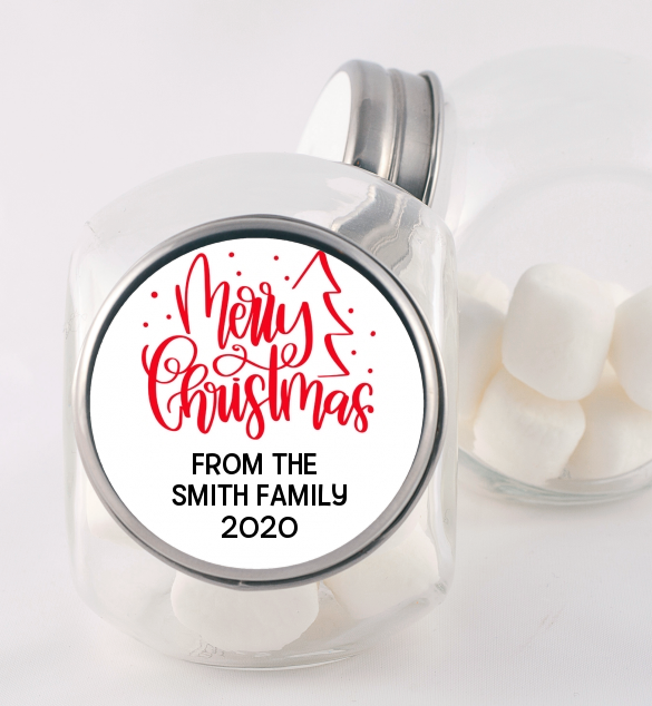  Merry Christmas with Tree - Personalized Christmas Candy Jar Black