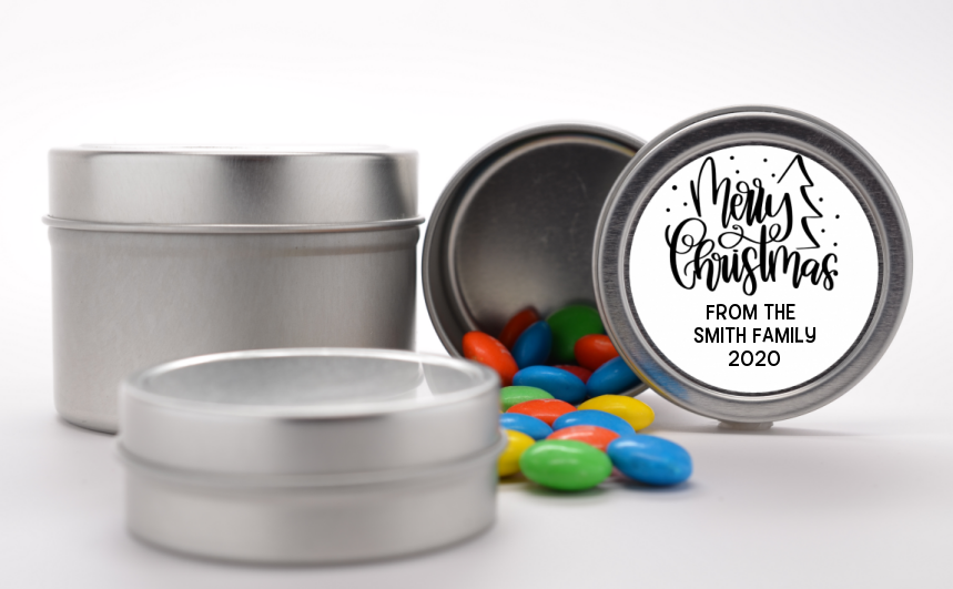  Merry Christmas with Tree - Custom Christmas Favor Tins Black