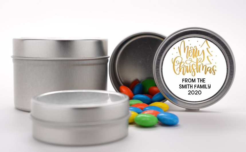  Merry Christmas with Tree - Custom Christmas Favor Tins Black