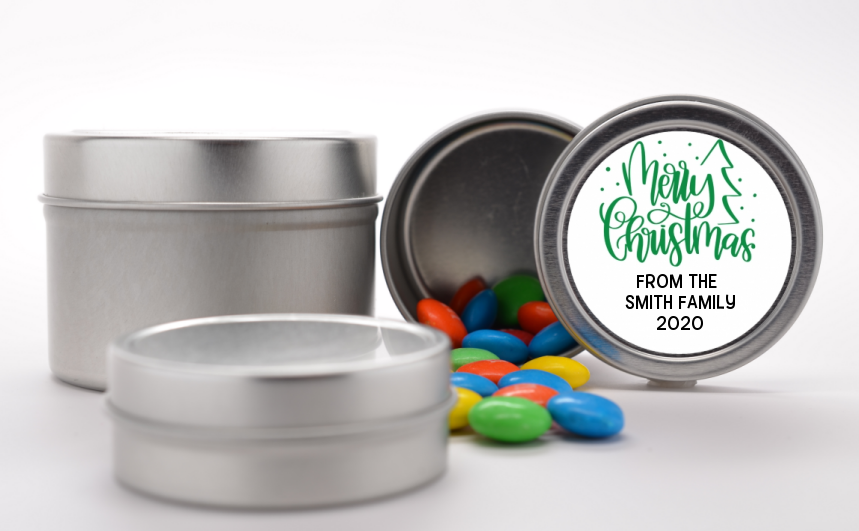  Merry Christmas with Tree - Custom Christmas Favor Tins Black