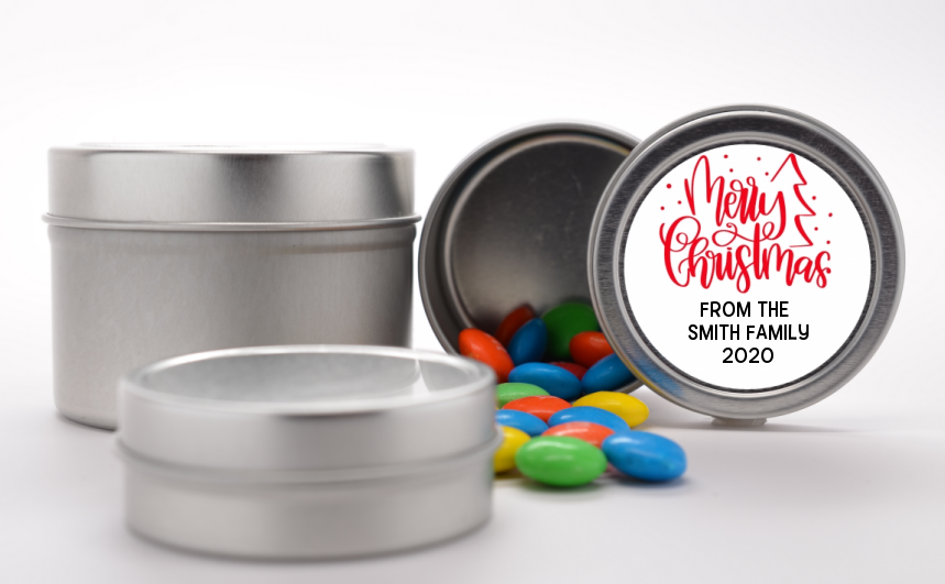  Merry Christmas with Tree - Custom Christmas Favor Tins Black