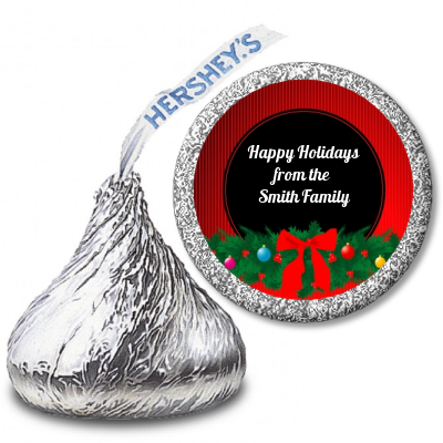 Merry Christmas Wreath - Hershey Kiss Christmas Sticker Labels