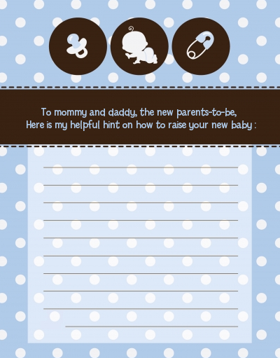 Modern Baby Boy Blue Polka Dots - Baby Shower Notes of Advice