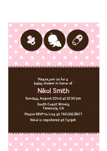 Modern Baby Girl Pink Polka Dots - Baby Shower Petite Invitations