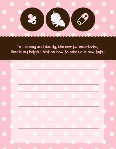 Modern Baby Girl Pink Polka Dots - Baby Shower Notes of Advice