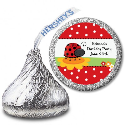 Modern Ladybug Red - Hershey Kiss Birthday Party Sticker Labels