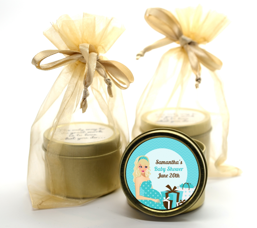  Modern Mommy Crib It's A Boy - Baby Shower Gold Tin Candle Favors Black Hair A