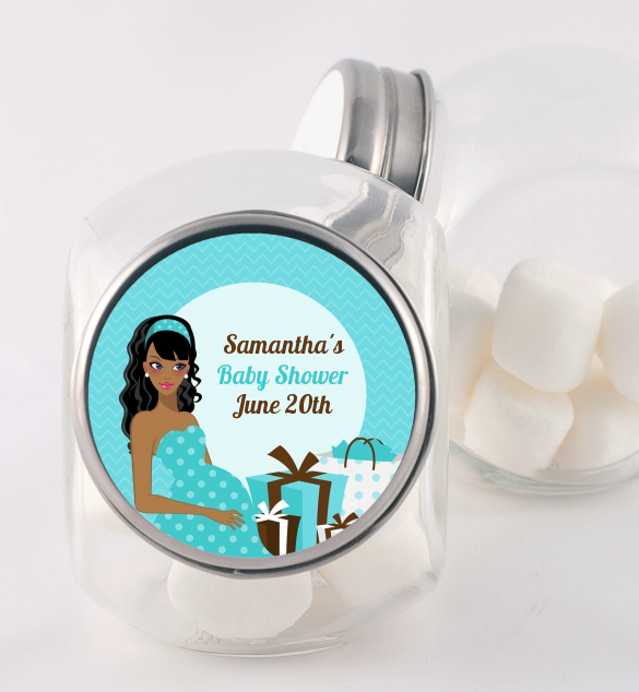  Modern Mommy Crib It's A Boy - Personalized Baby Shower Candy Jar Black Hair A