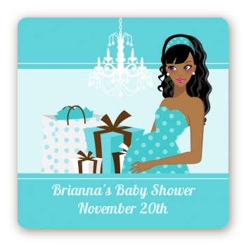  Modern Mommy Crib It's A Boy - Square Personalized Baby Shower Sticker Labels Black Hair A