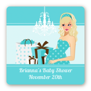  Modern Mommy Crib It's A Boy - Square Personalized Baby Shower Sticker Labels Black Hair A