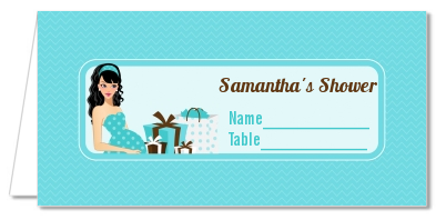  Modern Mommy Crib It's A Boy - Personalized Baby Shower Place Cards Black Hair A