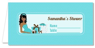  Modern Mommy Crib It's A Boy - Personalized Baby Shower Place Cards Black Hair A