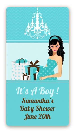  Modern Mommy Crib It's A Boy - Custom Rectangle Baby Shower Sticker/Labels Black Hair A