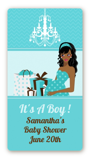  Modern Mommy Crib It's A Boy - Custom Rectangle Baby Shower Sticker/Labels Black Hair A