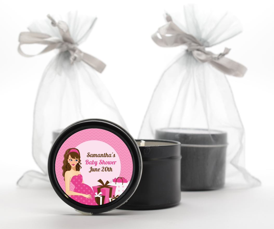  Modern Mommy Crib It's A Girl - Baby Shower Black Candle Tin Favors Black Hair A